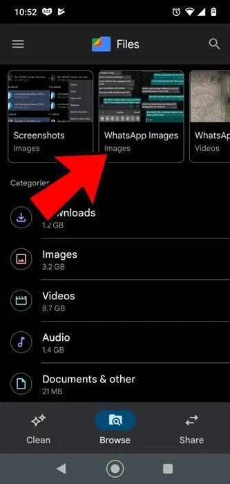 Folder obrazów WhatsApp w aplikacji Pliki.
