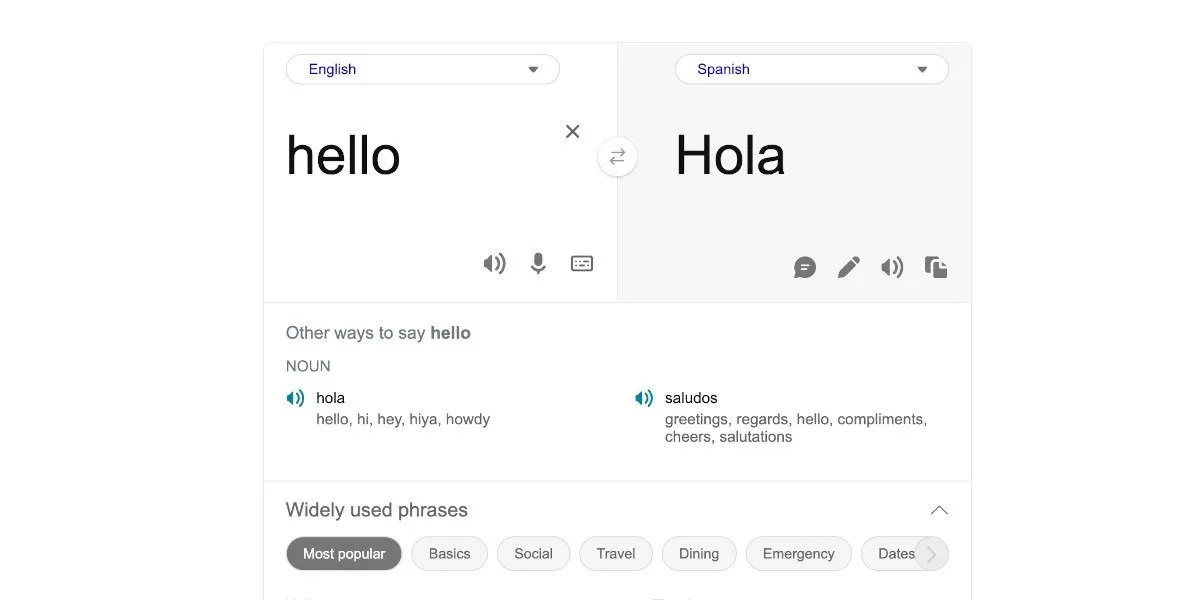 Visualizzazione di base del traduttore Bing