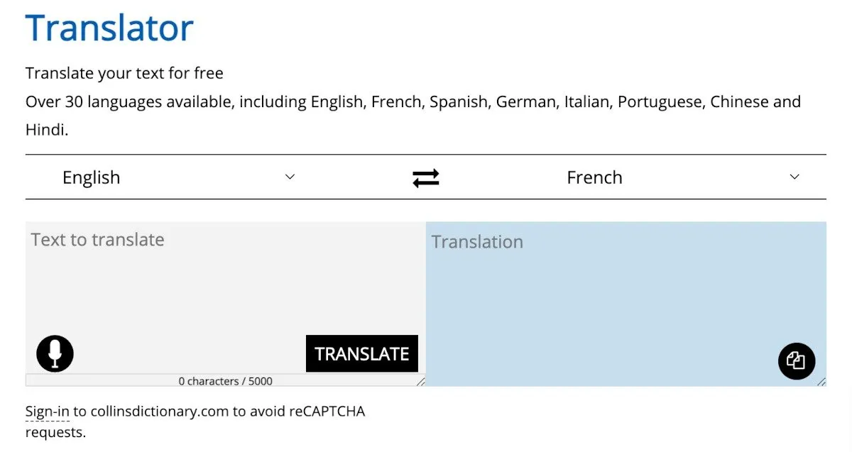 Collins Dictionary Gratis online vertalers