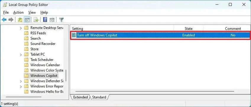 Disattiva i criteri di Windows Copilot