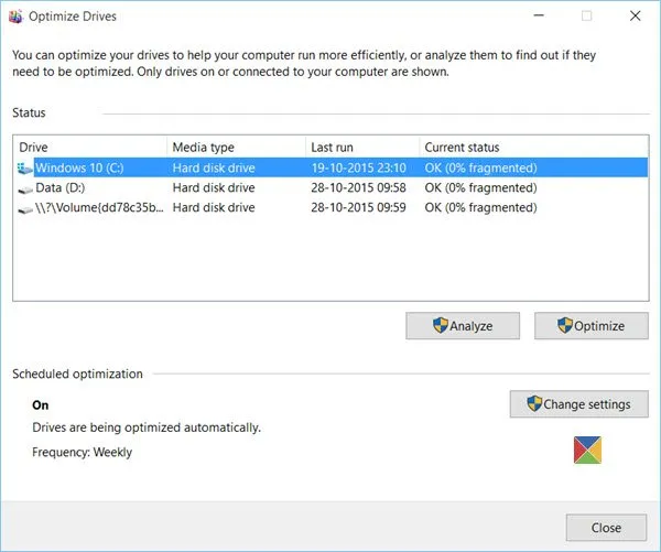 Utilità di deframmentazione dischi in Windows
