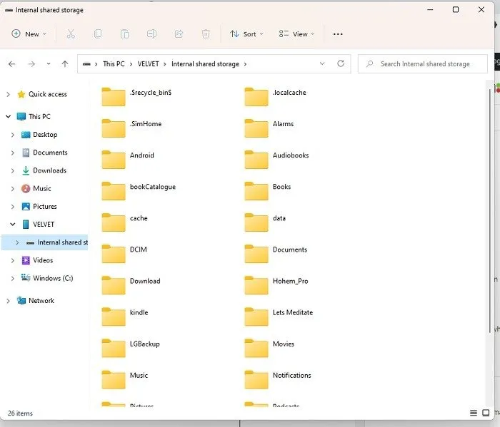 Windows コンピュータ上で Android ファイルを閲覧する。