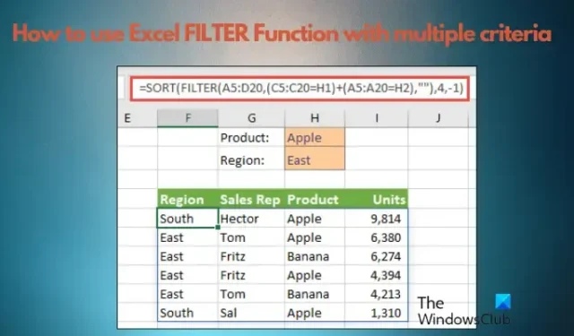 여러 기준으로 Excel FILTER 기능을 사용하는 방법