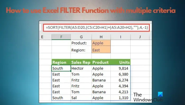 Excel FILTER 函數具有多個條件