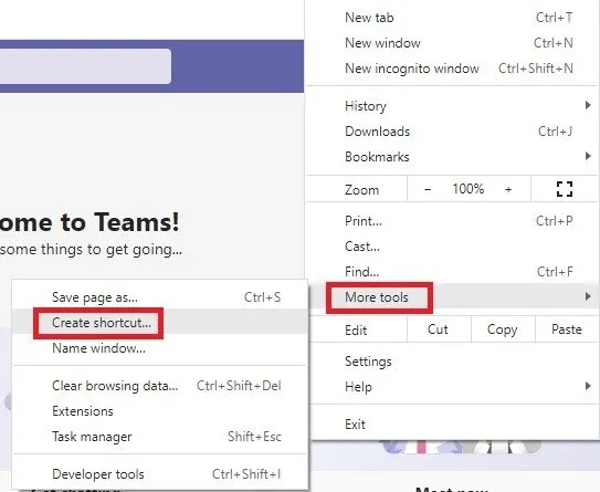 Agregar un acceso directo a Teams en el navegador Chrome.