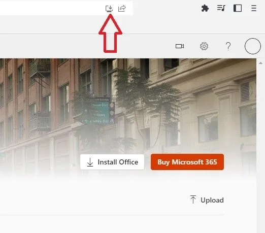 Usando o botão de download em seu navegador Chrome para instalar a versão PWA do Microsoft Office.