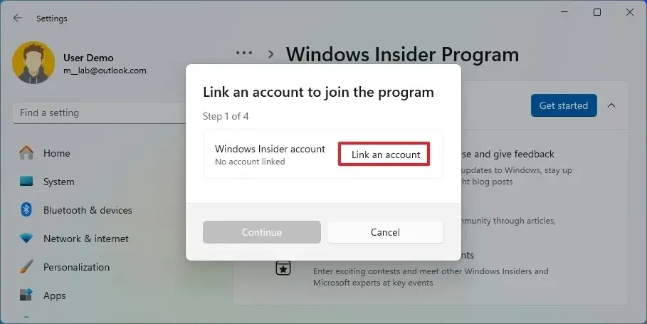 L'account Microsoft si iscrive al programma Insider
