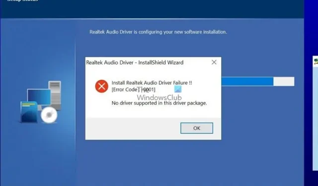 Código de erro de falha na instalação do driver de áudio Realtek Nenhum driver suportado neste pacote de driver