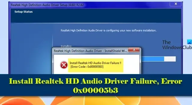 Falha na instalação do driver de áudio HD Realtek, erro 0x00005b3