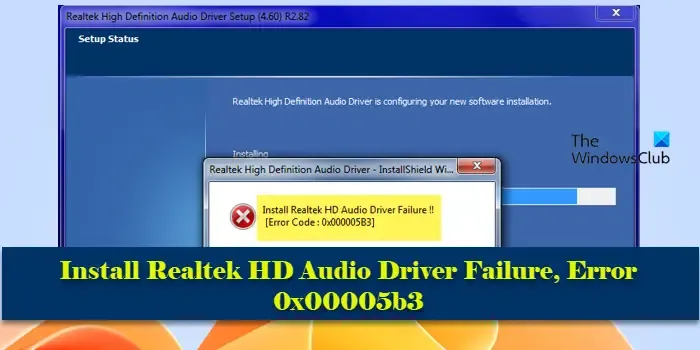 Falha na instalação do driver de áudio HD Realtek, erro 0x00005b3