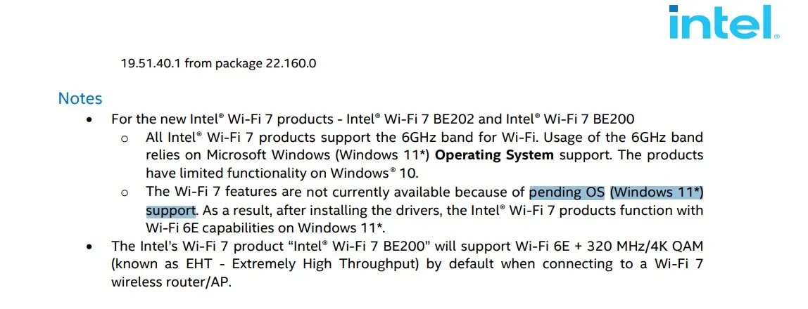 Windows 11 2024 アップデート用インテル Wi-Fi 7