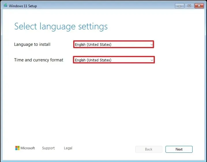 Opción de idioma de configuración de Windows 11 24H2