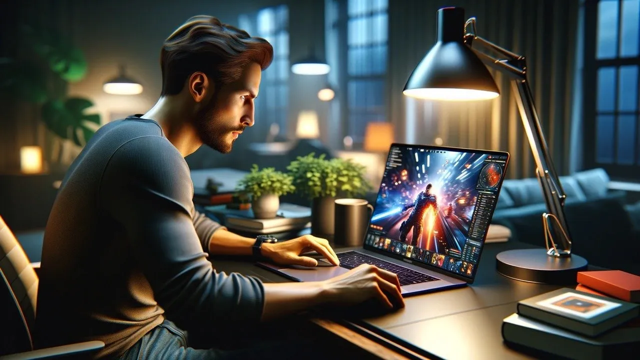 Mann spielt auf einem Mac