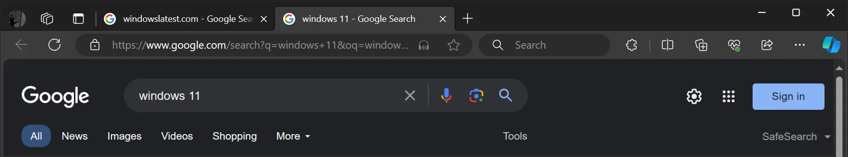 Microsoft Edge の 2 番目の検索バー