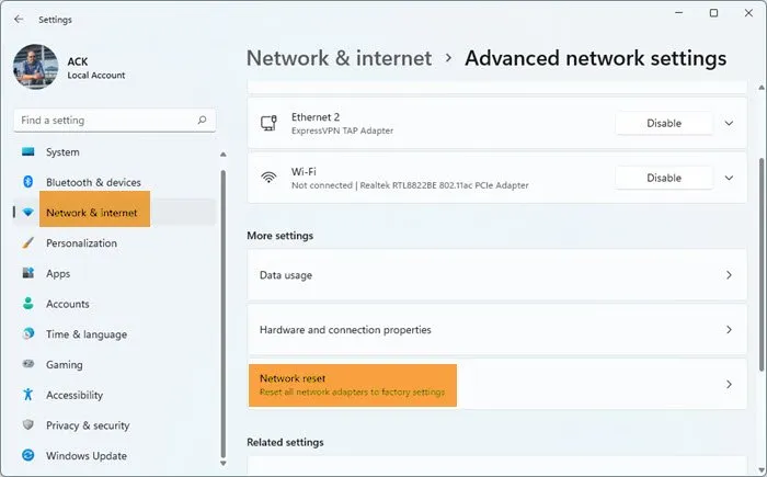 Netzwerk-Reset Windows 11