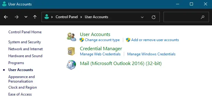 Outlook-mail ontbreekt in het Configuratiescherm