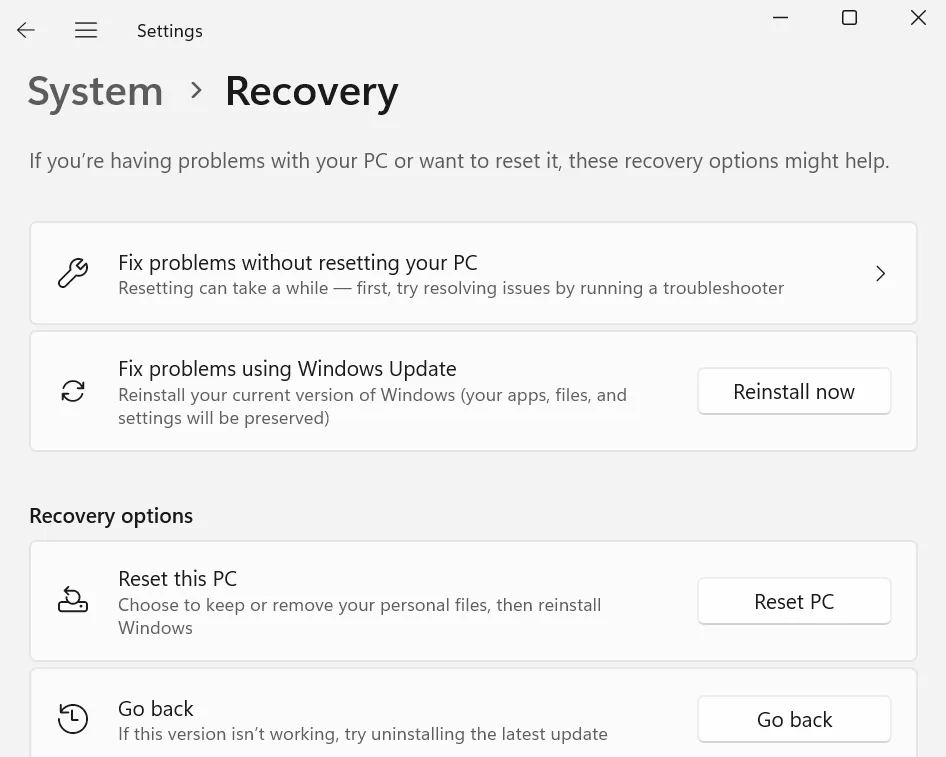 Windows Updateを使用してWindowsを修復インストールする