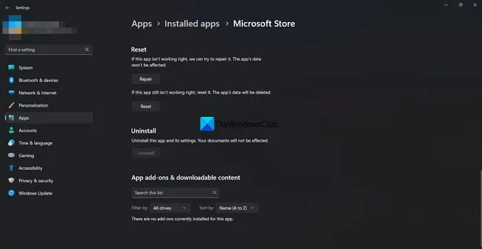 Ripara o reimposta l'app Microsoft Store