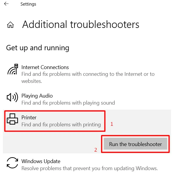 Ejecute el solucionador de problemas de la impresora Windows 10