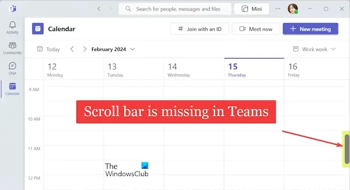 Falta la barra de desplazamiento en Microsoft Teams