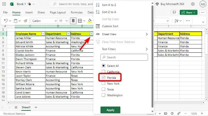 여러 기준을 사용하는 Excel FILTER 함수