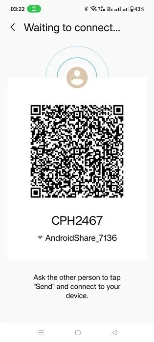 Aplicativo ShareMe que usa leitura de código QR para transferir aplicativos de um dispositivo Android para outro.