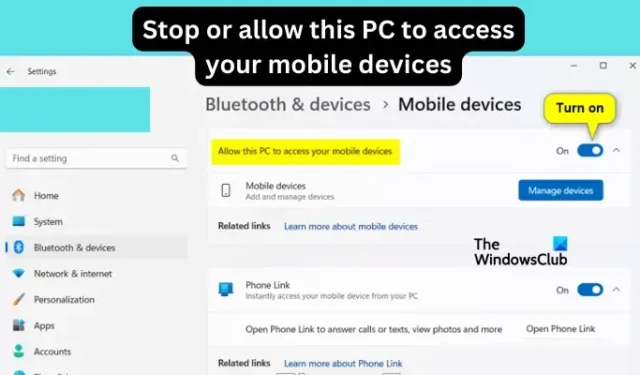 在 Windows 11 上停止或允許此電腦存取您的行動設備