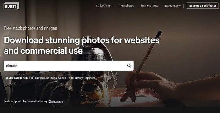 Shopify の画像検索エンジン Burst で雲を検索しています。