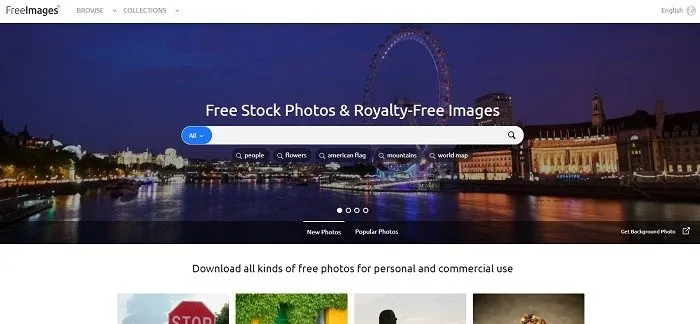 Utilizzando il motore di ricerca di Freeimage per trovare foto gratuite.