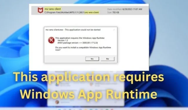 Este aplicativo requer o Windows App Runtime