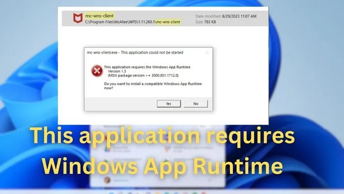 Diese Anwendung erfordert Windows App Runtime