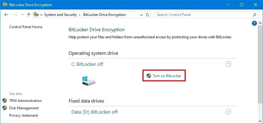 BitLocker Windows 10 磁碟機加密