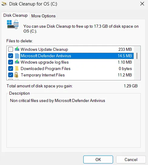 utilisez l'outil de nettoyage de disque pour purger les fichiers temporaires de mise à jour et d'installation de Windows