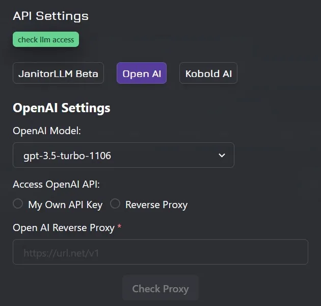 Użyj własnego API OpenAI na AI Janitor
