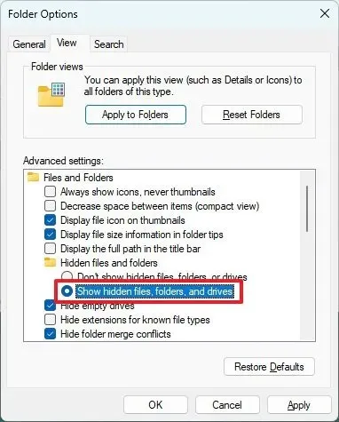 Mostra file, cartelle e unità nascoste su Windows 11