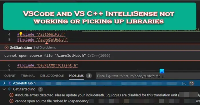 VSCode e VS C++ IntelliSense não funcionam ou coletam bibliotecas