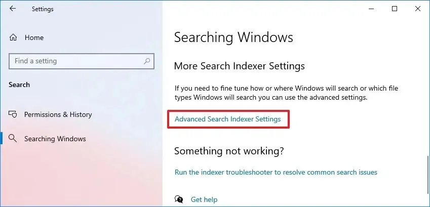 Ricerca Opzione di indicizzazione della ricerca di Windows