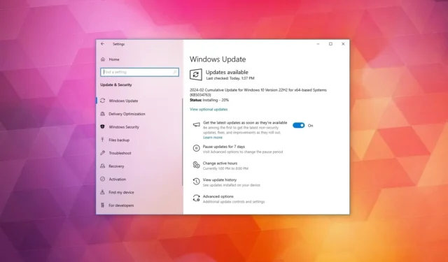 Windows 10 ottiene l’aggiornamento di febbraio (KB5034763)
