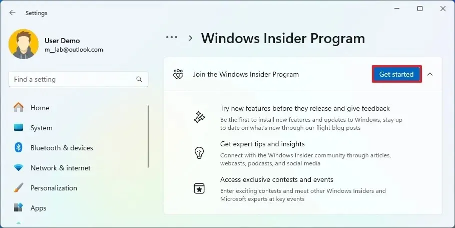 Inscription au démarrage de Windows 11 Insider