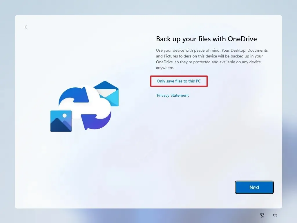 Arquivos de backup OOBE do Windows 11 para OneDrive