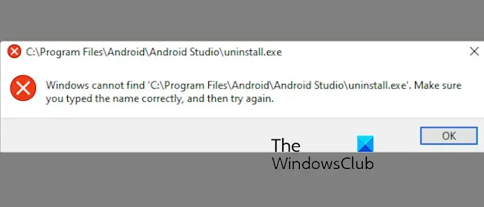 Windows kann uninstall.exe nicht finden