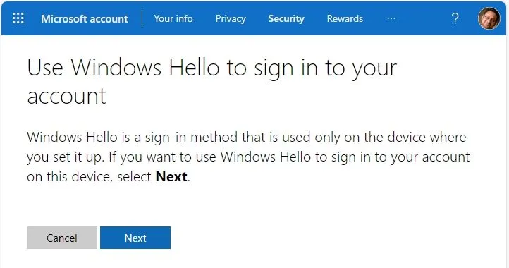 Klucz do przeglądarki Windows Hello Monit