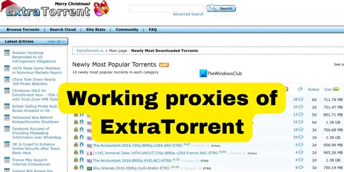 Werkende ExtraTorrent-proxy's