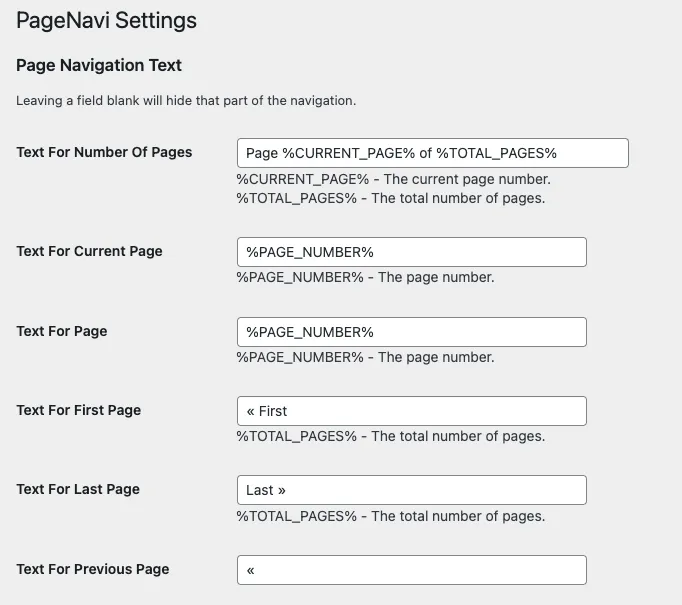 Configuración de paginación de WordPress de Wp Pagenavi