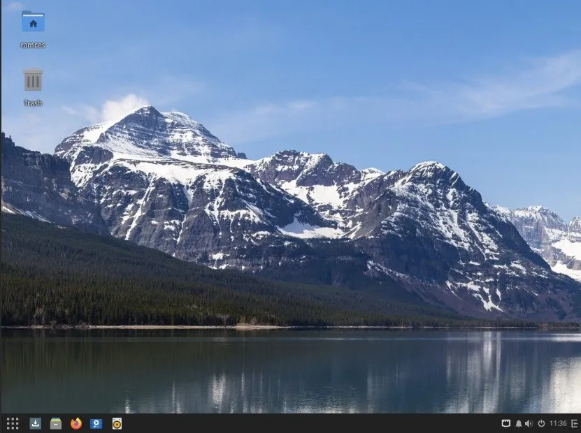 Uno screenshot del desktop Solus predefinito.