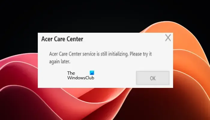 Acer Care Center 서비스가 아직 초기화 중입니다.