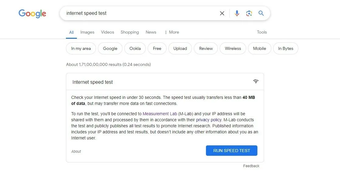 Beste Websites zum Testen der Internetgeschwindigkeit Google Speed ​​Test