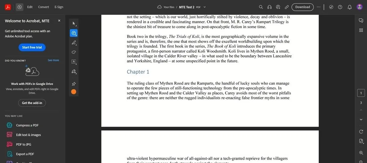Geconverteerde PDF in de Adobe PDF Converter-webtool.