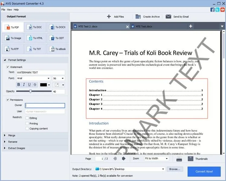 Conversion de documents en PDF dans AVS Document Converter.