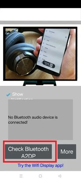 Vérifiez les résultats du profil A2DP à l'aide de l'application de configuration A2DP pour tous les appareils audio Bluetooth connectés.